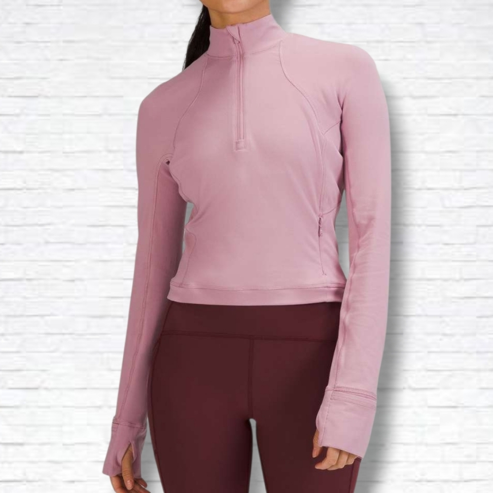 Lululemon Its Rulu Run Cropped Half-Zip Long Sleeve Top In Pink Taupe Size 8
